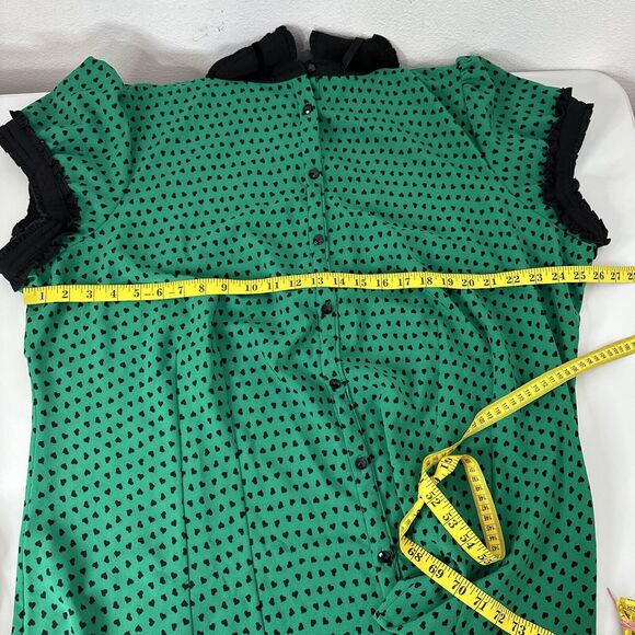 Hell Bunny Shirt Top Womens 6X Kelly Green Hearts Goth Grunge Button Stretch - Picture 11 of 13